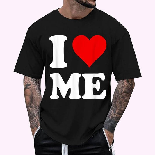 I LOVE ME Graphic Design T-Shirt - Men's Regular Fit Letter Graphic Round Neck Tee, Casual Short Sleeve, Crew Neck Shirt for Summer, Fashion Men's Top for daily Wear, Graphic Tees