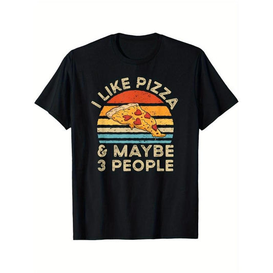 I Like Pizza And Maybe 3 People Retro Vintage T-Shirt Summer Comfortable Casual Short Sleeve T-Shirt Made in USAstyle{n002}2