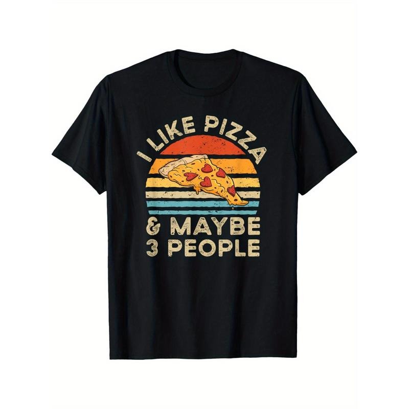 I Like Pizza And Maybe 3 People Retro Vintage T-Shirt Summer Comfortable Casual Short Sleeve T-Shirt made in usa