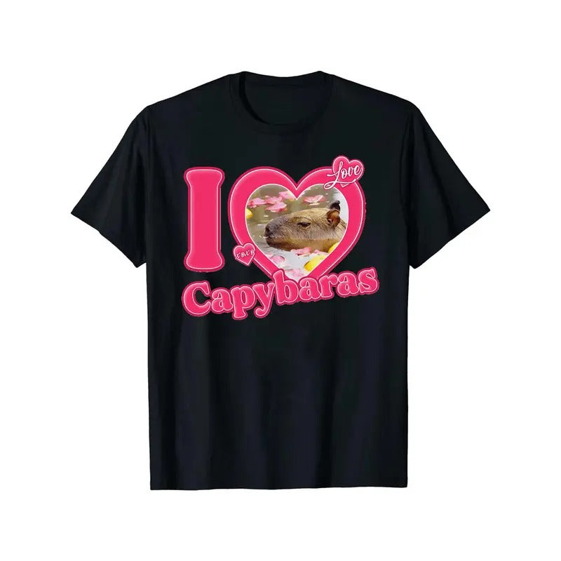 "I Love Capybaras" Men's Casual Short Sleeve Crew Neck T-Shirt Men's Tee Outfits Summer Clothing Made in USA