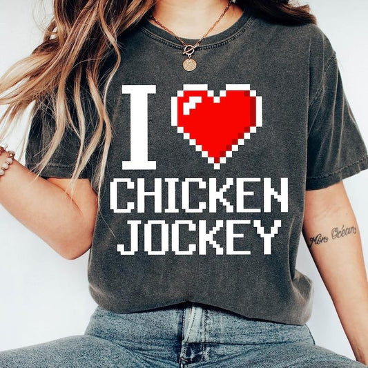 I Love Chicken Jockey Shirt, I Heart Chicken Jockey, Funny MineC Joke Shirt, Funny Game Shirt Cotton