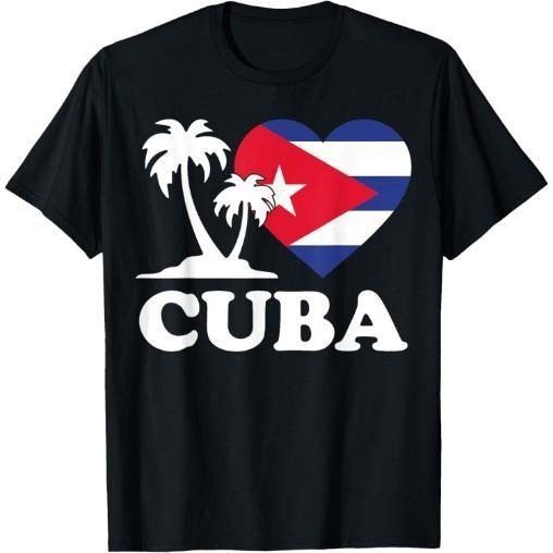 I Love Cuba Cuban Flag Palm Hispanic Heritage Month Heart T-Shirt Made in USA