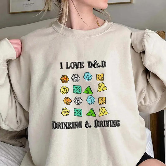 I Love Dnd Drinking And Driving Shirt, Dungeons and Dragons Sweatshirt, DnD Shirt, DND Dice Shirt, Dice 20, Trending Unisex Tee Shirt, Unique Shirt Gift, I Love Dnd Drinking And Driving Sweatshirt Hoodie