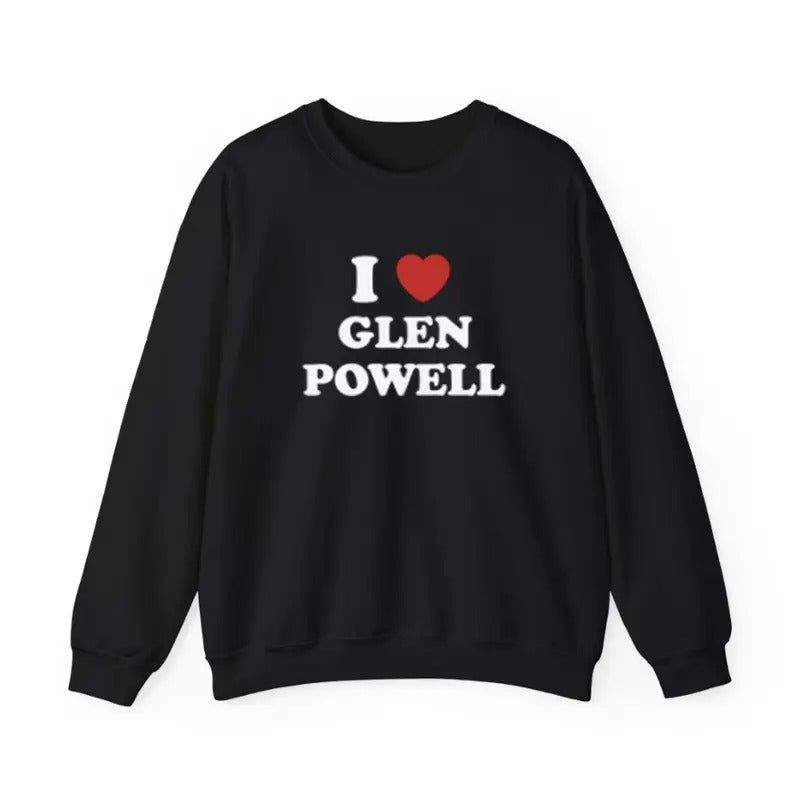 I Love Glen Powell Unisex Sweatshirt, Glen Powell Sweatshirt Menswear Hoodie