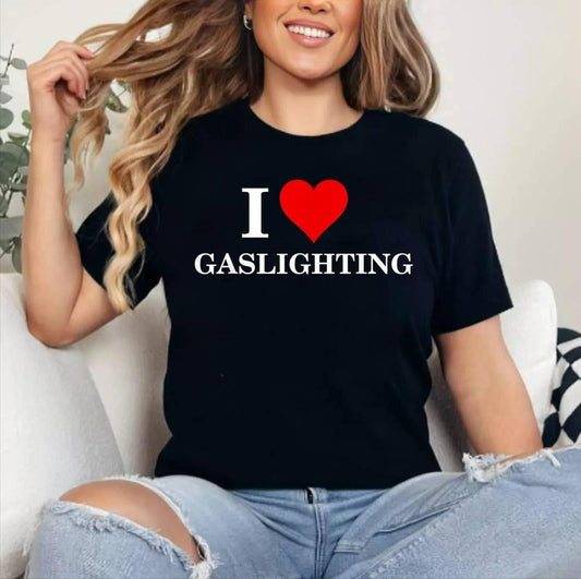 I Love Heart gaslighting T-Shirt , Cotton 100%, Crewneck, Short Sleeve, Top Womenswear