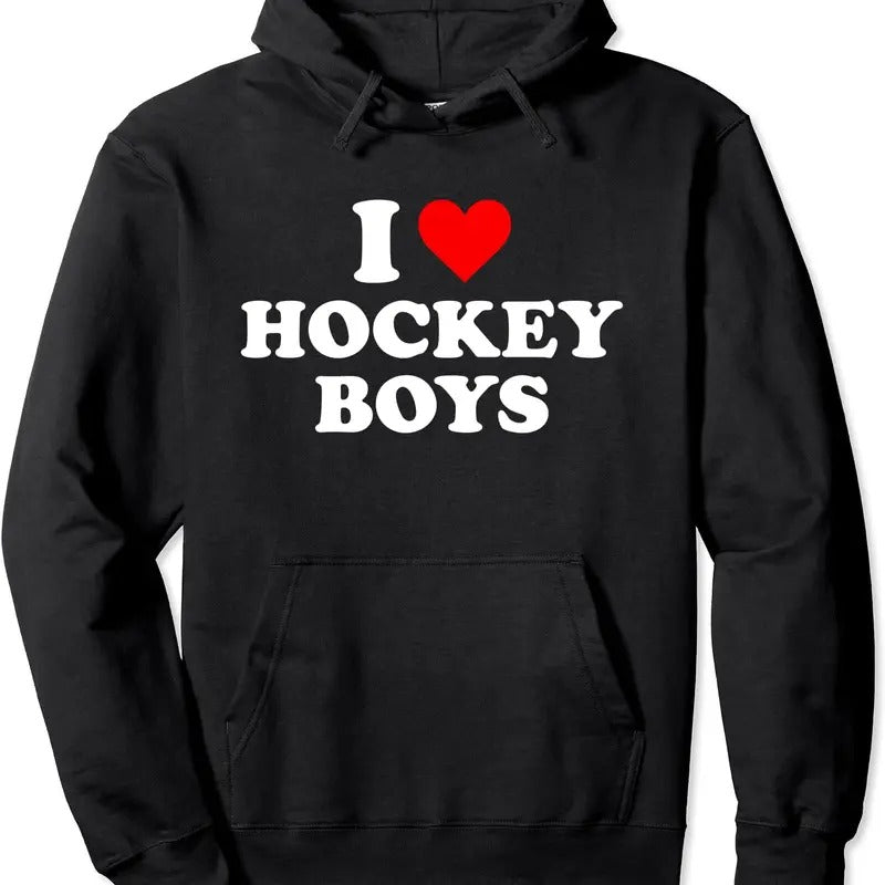 I Love Hockey Boys Pullover Hoodie | Unisex Hooded Sweatshirt