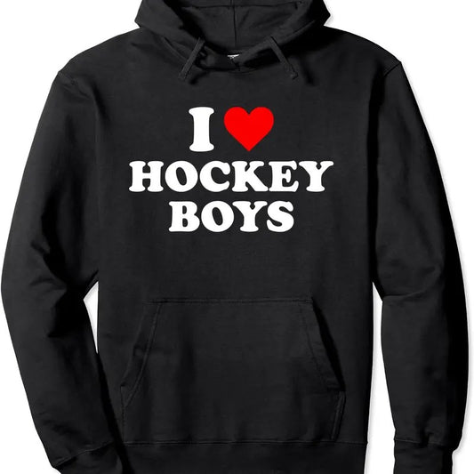 I Love Hockey Boys Pullover Hoodie | Unisex Hooded Sweatshirt