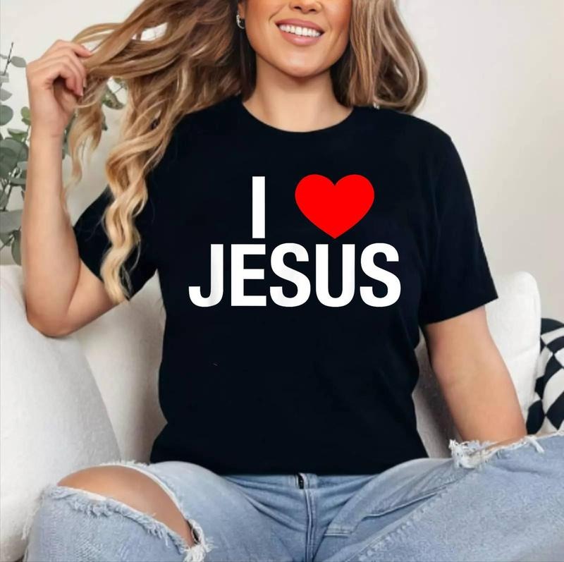 I Love Jesus - I Heart Jesus T Shirt , Cotton 100%, Crewneck, Short Sleeve, Top Womenswear