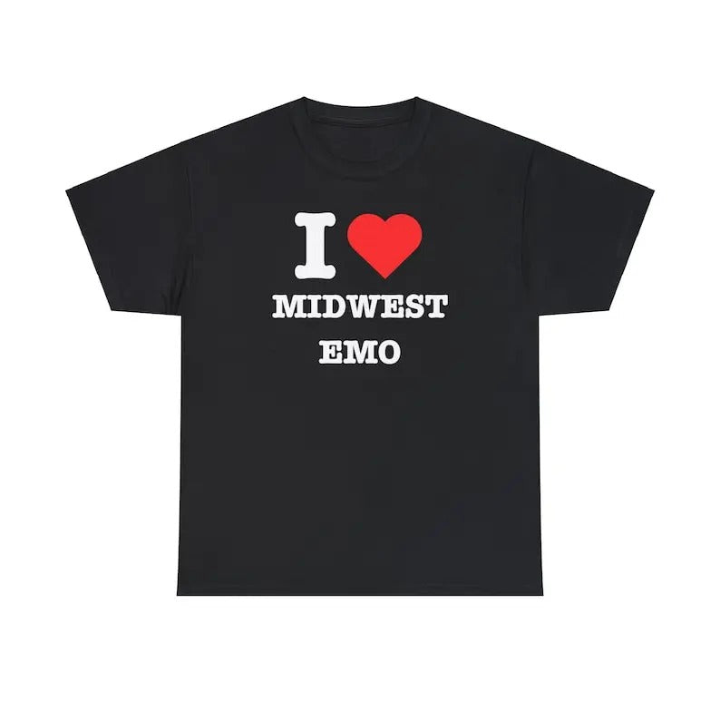 I Love Midwest Emo T-shirt, I Heart Band Tee, Gift For Him, Gift For Her, Menswear Cotton Classic Casual Basic Short Sleeve