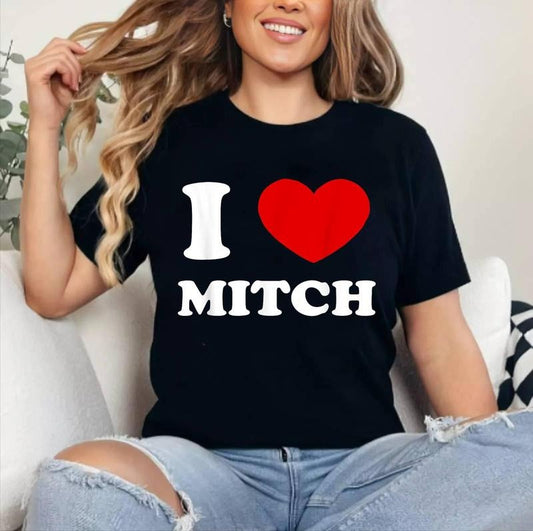 I Love Mitch I Heart Mitch Funny Mitch T-Shirt | Cotton 100%, Crewneck, Top Womenswear