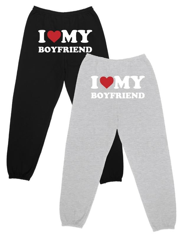 I Love My Boyfriend Sweatpants, I Heart My Girlfriend Sweatpants, Valentine's Day Gift, Love Heart Pants, Couples Anniversary Gifts, Unisex Joggers, Matching Couple's Sweats
