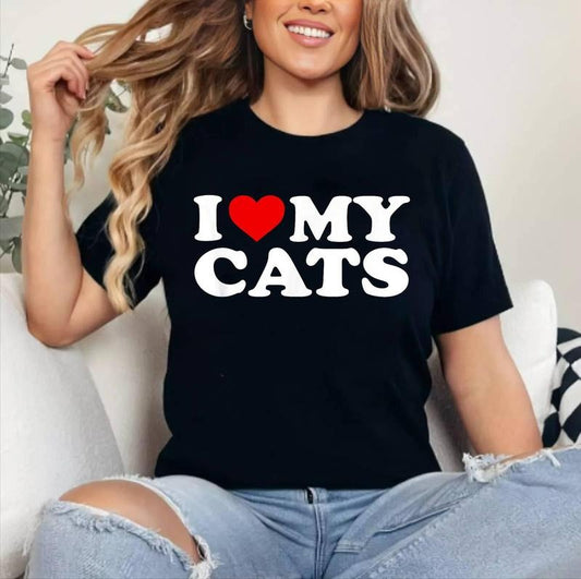 I Love My Cats T Shirt with Heart T-Shirt | Cotton 100%, Crewneck, Top Womenswear