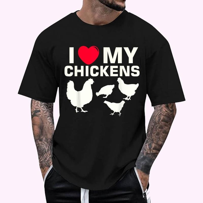 I Love My Chickens T-Shirt - Chicken T Shirt T-Shirt - Men's Regular Fit Letter Graphic Round Neck Tee, Casual Short Sleeve, Crew Neck Shirt for Summer, Fashion Men's Top for daily Wear, Graphic Tees