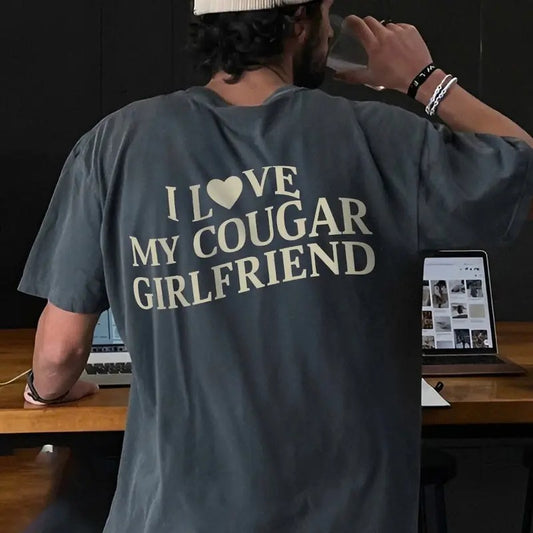 I Love My Cougar Girlfriend Shirt, Boyfriend Gift, I Love My Girlfriend Tee, I Heart My Cougar Shirt, Valentines Gift, for men, for woman Casual Cotton