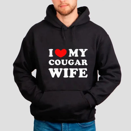 I Love My Cougar Wife T Shirt, I Heart My Cougar Wife Sweatshirt, Funny Couple T Shirt, Valentine's Da Gift, Unisex Crewneck Pullover Tee, Casual Clothing
