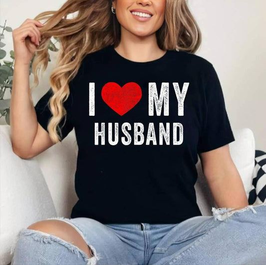 I Love My Husband Shirt Couples Matching Happy Valentine Day T-Shirt , Cotton 100%, Crewneck, Short Sleeve, Top Womenswear