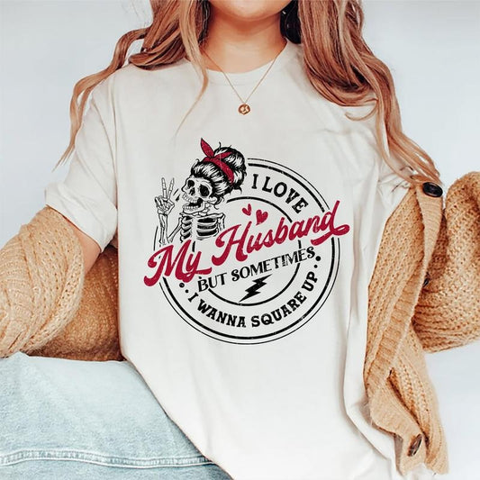 I Love My Husband Shirt, Funny Square Up T-Shirt, Wife Life Tee, Funny Gift For Wife, Funny Graphic Top For Women, Lady's Casual Style, Cotton Fabric Tees For Women, Soft Fabric Tops, Women Daily Basic Outfits, Gift For Her