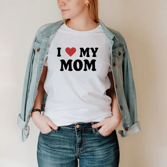 I Love My Mom Shirt, I Heart My Mom Shirt, Mother's Day Gift, Cute Mom Shirt, Unisex T-Shirt, Gifts For Mother Mom From Daughter Kids, Short Sleeve Tee Shirt, Gifts For Birthday Fit Top