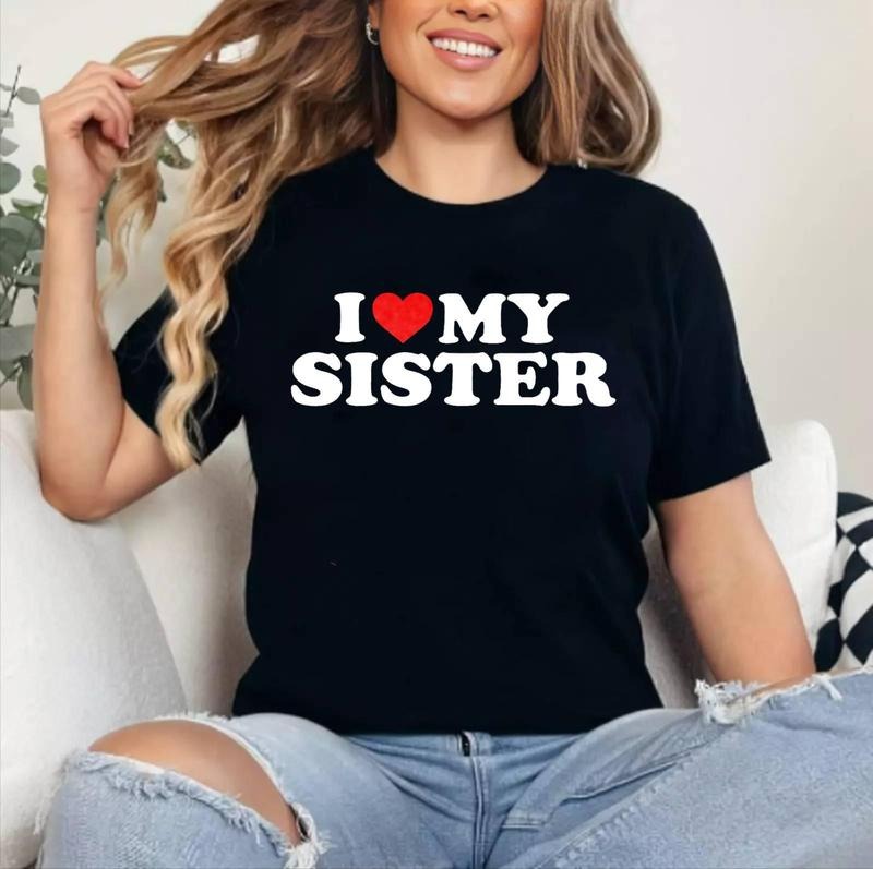 I Love My Sister - Red Heart T-Shirt | Cotton 100%, Crewneck, Top Womenswear