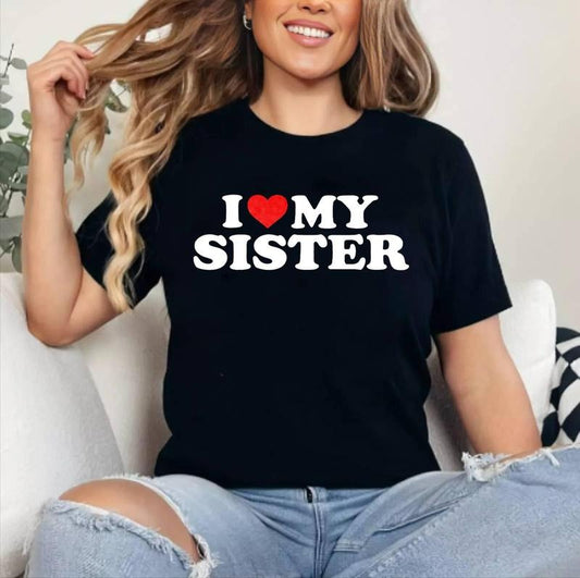 I Love My Sister - Red Heart T-Shirt | Cotton 100%, Crewneck, Top Womenswear