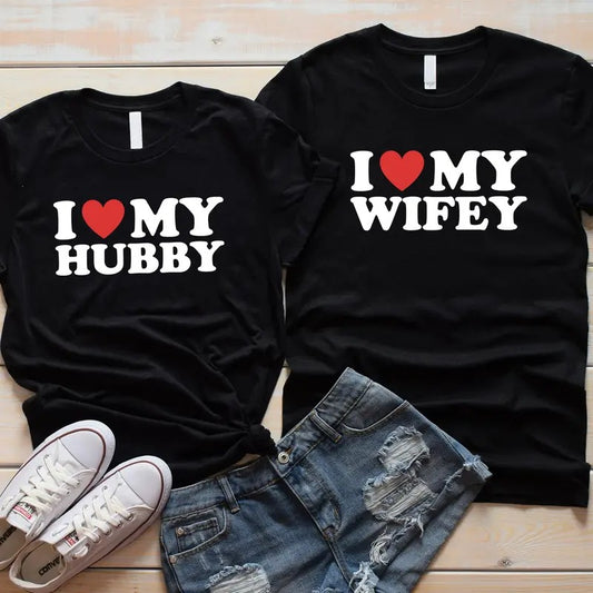 I Love My Wifey T-shirt, I Love My Hubby Shirt, Couples Tee, Couple Matching Shirt, Honeymoon Tee, Just Married Shirt