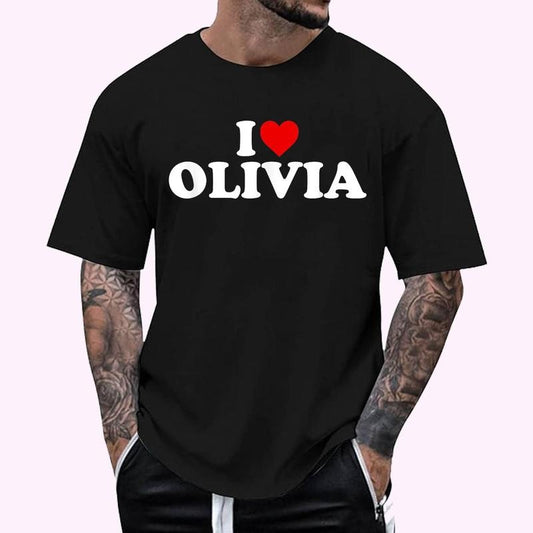 I Love Olivia - Heart T-Shirt , Unisex Cotton 100%, Top Menswearstyle{n002}2