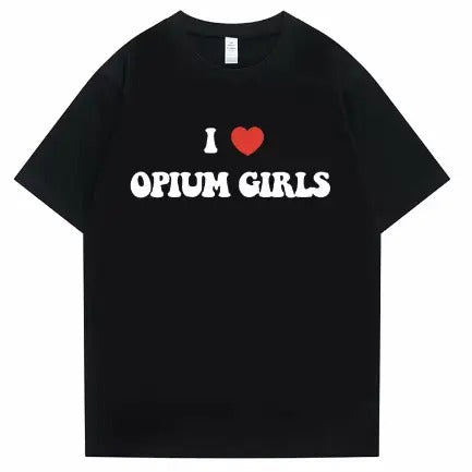 I Love Opium Girls Graphic Tshirt Rapper Playboi Carti T-shirts Men Women Hip Hop Rap Oversized T-shirt Men's Pure Cotton Tees, Streetwear Fashion, Unisex Gift, Gift For Him, Gift For Her, I love Shirt, I heart shirt, Menswear Crewneck Classic Tee
