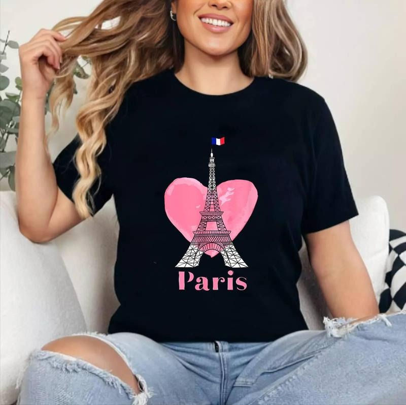 I Love Paris Eiffel Tower France Gift T-Shirt | Cotton 100%, Crewneck, Top Womenswear