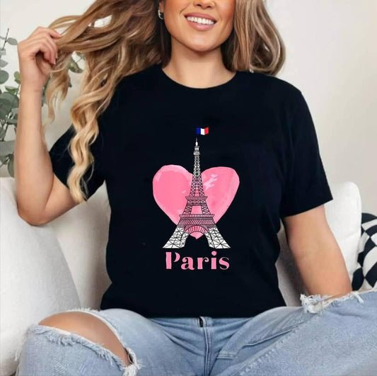 I Love Paris Eiffel Tower France Gift T-Shirt | Cotton 100%, Crewneck, Top Womenswear