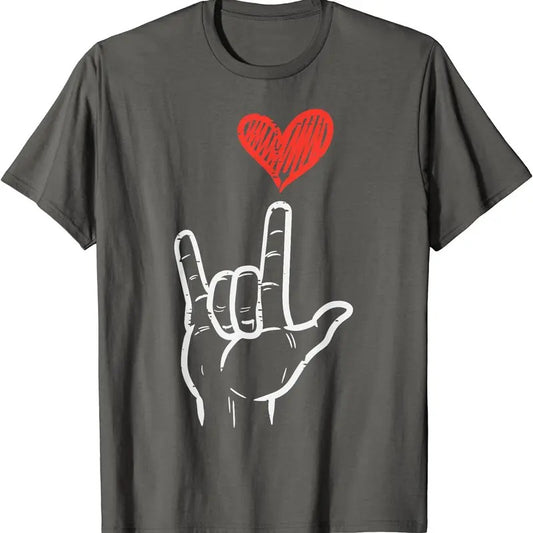 I Love You Hand Sign ASL Heart T-Shirt | Unisex Cotton Tee, Size S-5XL