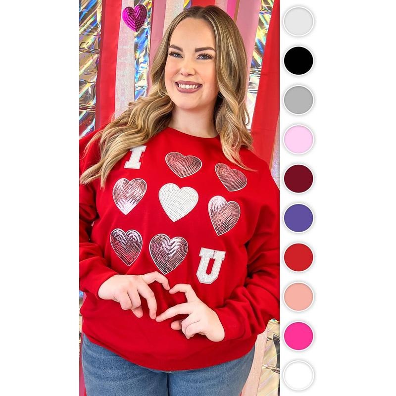 I Love You Sequin Valentine Heart Graphic Sweatshirt