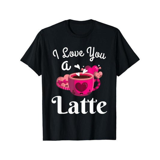 I Love you a Latte Men T-Shirts, Funny Valentine'S Day Novelty Graphic Printed Tee, Short Sleeve Valentine'S Day Couple T-Shirt for Men Boyfriend Husband 100% Cotton made in usa