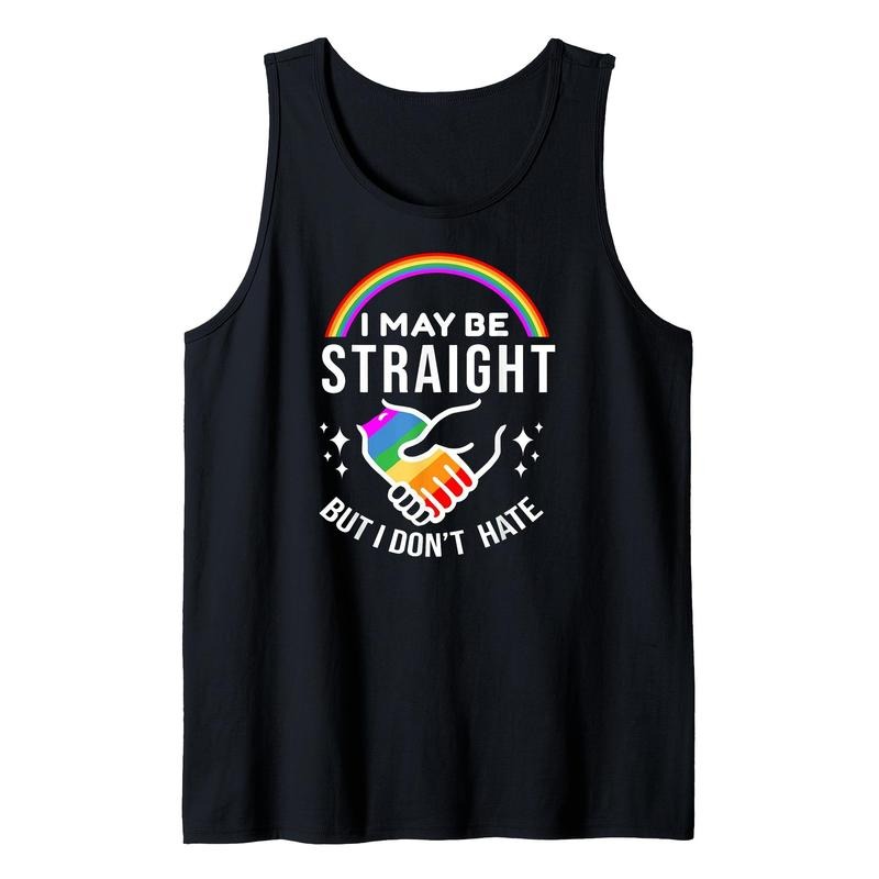 I May Be Straight But I Don'T Hate Lgbt Gay Pride Shirt Men'S Sleeveless Black Vest, Men'S Casual Sports Tank Top, Soft And Comfortable To Touch, Not Easy To Shrink, Durable, Suitable For Daily Home, Sports And Fitness, Made In USA