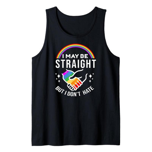 I May Be Straight But I Don'T Hate Lgbt Gay Pride Shirt Men'S Sleeveless Black Vest, Men'S Casual Sports Tank Top, Soft And Comfortable To Touch, Not Easy To Shrink, Durable, Suitable For Daily Home, Sports And Fitness, Made In USA
