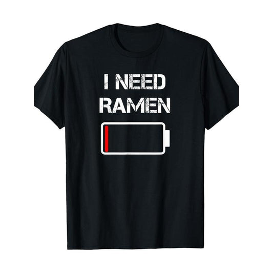 I Need Ramen Graphic T-Shirt, 100% Cotton, Crew Neck, Short Sleeve, Regular Fit, with Slight Stretch, Geometric Pattern, Digital Print, for Casual, All-Season Tee Made in USA