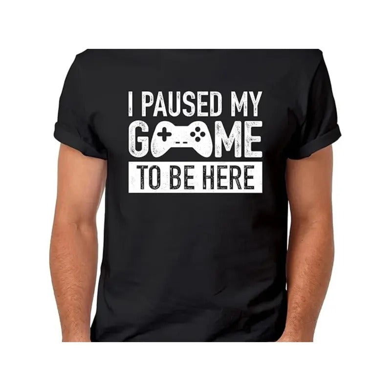 I PAUSED MY GAME TO BE HERE T-Shirt for Men Women, Cotton Tops Short Sleeve, Merry Christmas T-Shirt Street Style Short Sleeve Tee, Comfort Fit Men's Tee, Crew Neck Tee, Ultra Soft Made in USA