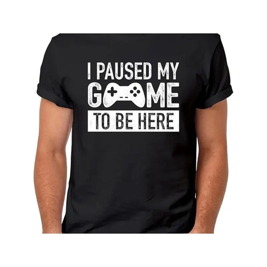 I PAUSED MY GAME TO BE HERE T-Shirt for Men Women, Cotton Tops Short Sleeve, Merry Christmas T-Shirt Street Style Short Sleeve Tee, Comfort Fit Men's Tee, Crew Neck Tee, Ultra Soft Made in USA