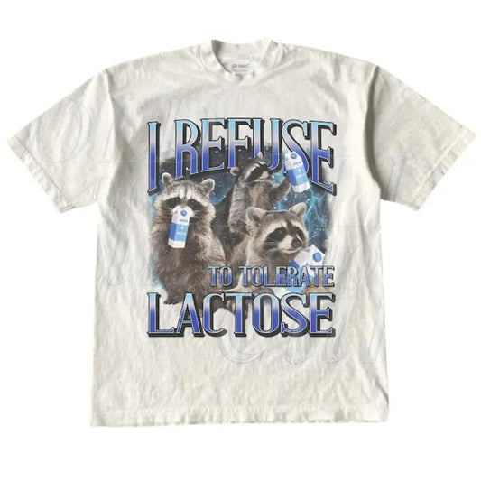 I Refuse To Tolerate Lactose Vintage Shirt, Raccoon Lactose T-Shirt, Raccoon gift, Raccoon Lovers, Funny 90s Tee, Relaxed Soft Cotton Shirt, Milk Joke Shirts