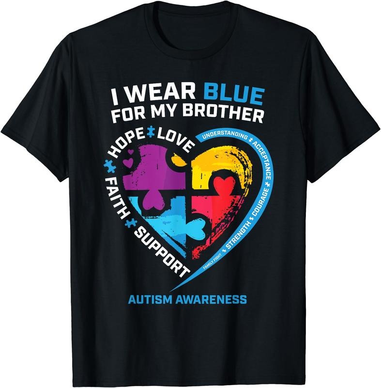 I Wear Blue For My Brother Autism Awareness Sister Boys T-Shirt | Unisex Cotton Tee, Size S-3XL