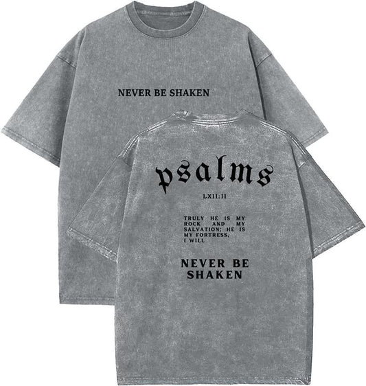 I Will Never Be Shaken Unisex Washed T-Shirt, Christian t shirts, Vintage 90s Graphic Tee, Gift Top Womenswear Cotton Mineral Color