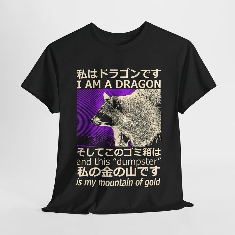 I am a Dragon Raccoon Purple Vintage Japanese T-Shirt