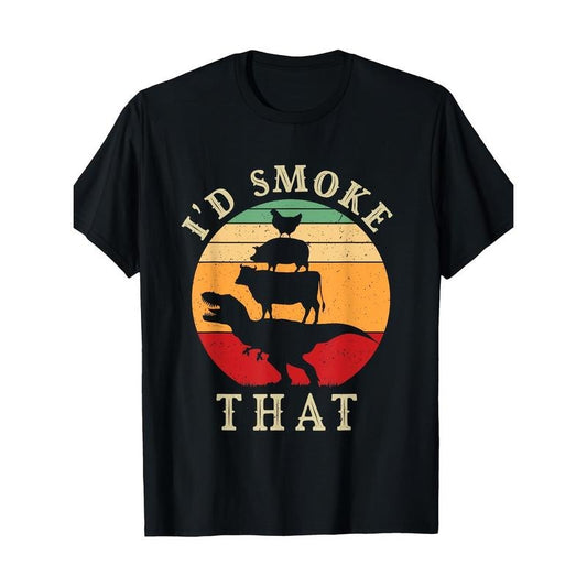 I'd Smoke That Funny BBQ Vintage Meat Smoker Grill Dinosaur T-Shirt 100%Cotton - 220g made in usa