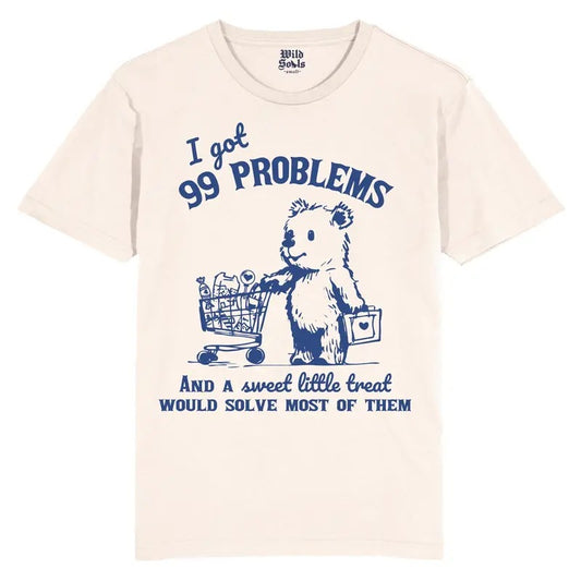 I got 99 problems, and a little treat would solve most of them, bear T Shirt, Funny, Raccoon, Meme, Cartoon Tee Shirt, Retro Tee, Fun Gift
