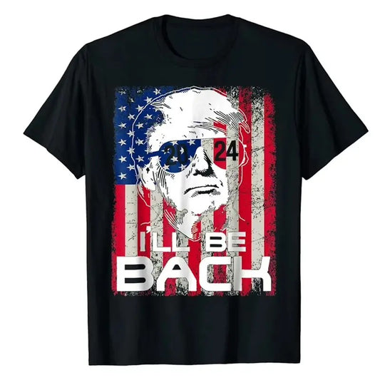 I'll Be Back Trump 2024 Vintage Donald Trump 4th of July T-shirt Casual Graphics Tops Summer Gift Tee Black X-Large  Graphic Tee Tops Underwear Crewneck Menswear T Shirt