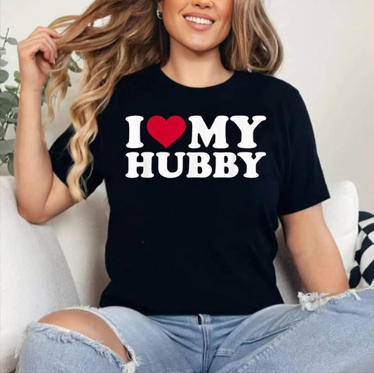I love My Hubby T-Shirt , Cotton 100%, Crewneck, Short Sleeve, Top Womenswear