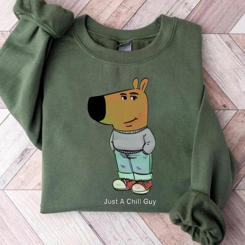I'm Just A Chill Guy Shirt, TikTok Meme Sweatshirt, Viral Dog Cartoon Shirt, Funny Chill Guy Meme Gift Classic Collar chill guy Casual Cotton