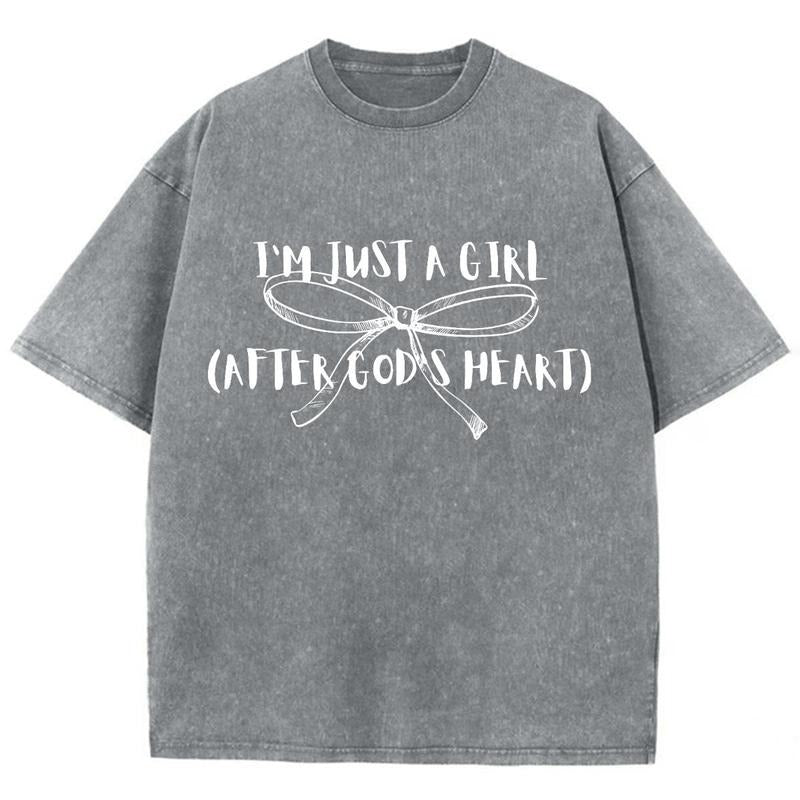 I'm Just A Girl Unisex Washed T-Shirt, Christian Jesus  t shirts, Vintage 90s Graphic Tee Gift Cotton Top Womenswear Bottom