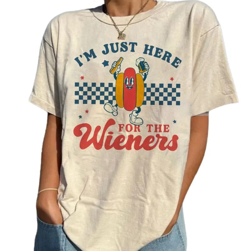 I'm Just Here For The Wieners Shirt, 4th Of July Shirt, Retro America Patriotic Shirt, Patriotic Shirt Gift, Unisex T-Shirt, Gifts For Sister Besties, Short Sleeve Tee Shirt, Gifts For 4th Of July
