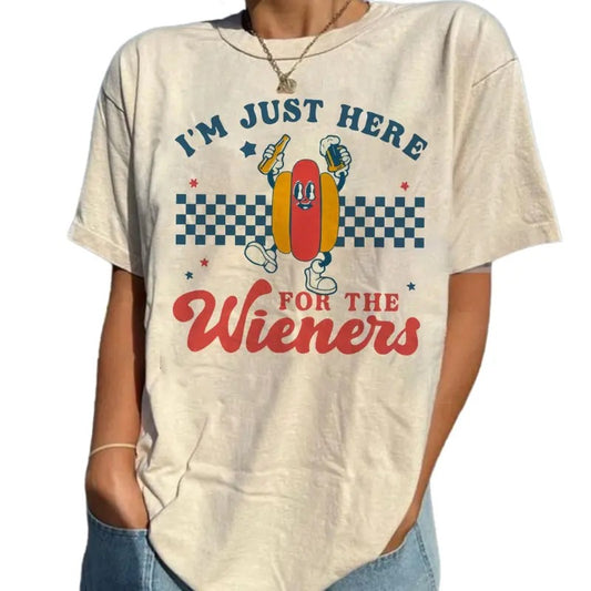 I'm Just Here For The Wieners Shirt, 4th Of July Shirt, Retro America Patriotic Shirt, Patriotic Shirt Gift, Unisex T-Shirt, Gifts For Sister Besties, Short Sleeve Tee Shirt, Gifts For 4th Of July