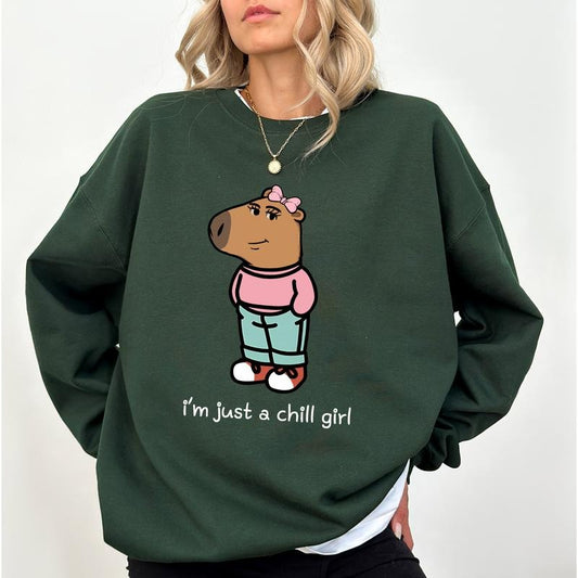 I'm Just a Chill Girl Sweatshirt, Funny Chilling Capybara Sweater, Cool Girl Shirt, Girlfriend Clothing Gifts, Comfy Long Sleeve Pullover